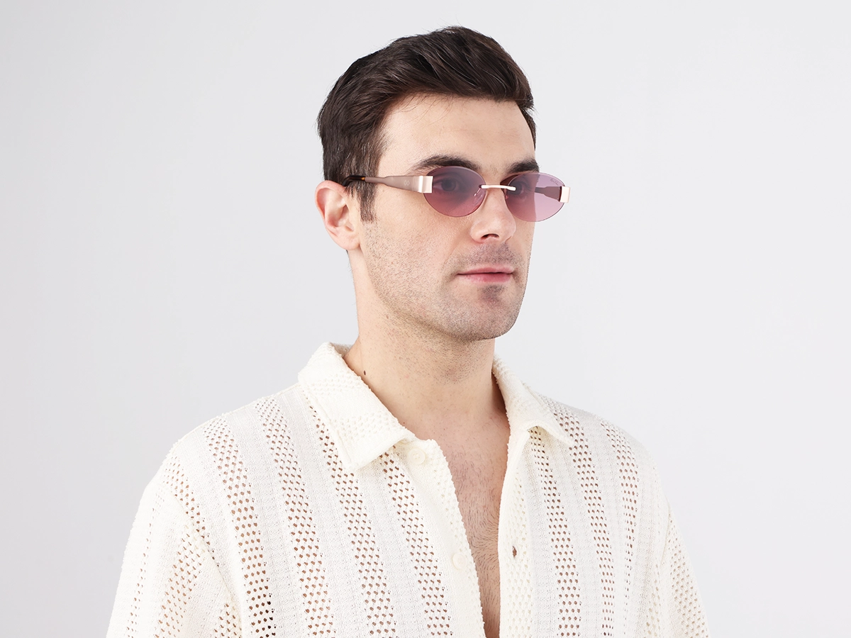 Pink Tint Oval Rimless Sunglasses-1