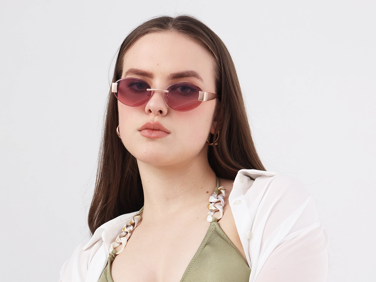 Pink Tint Oval Rimless Sunglasses-1
