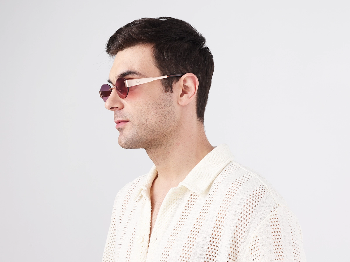 Pink Tint Oval Rimless Sunglasses-1