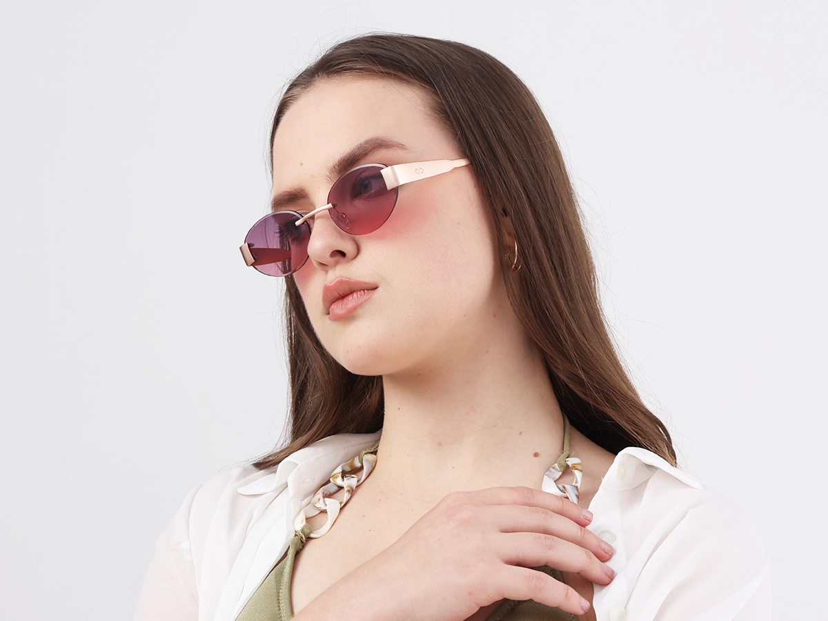 Pink Tint Oval Rimless Sunglasses-1