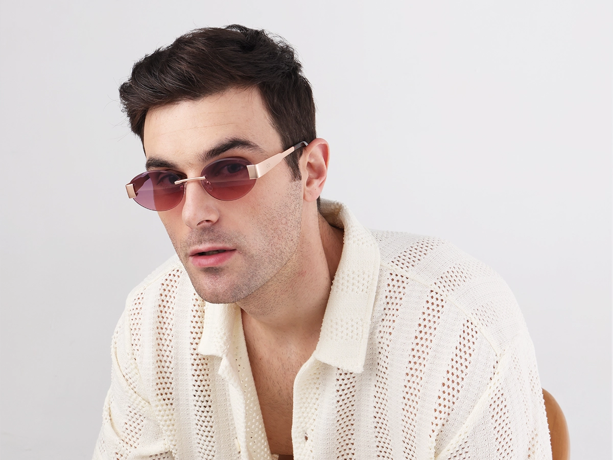 Pink Tint Oval Rimless Sunglasses-1
