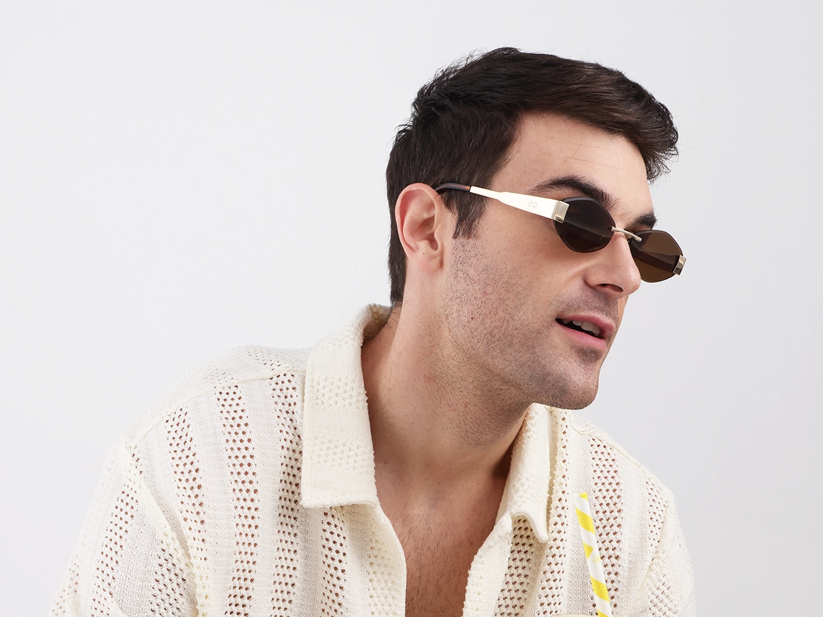 Champagne Gold Oval Rimless Sunglasses-1