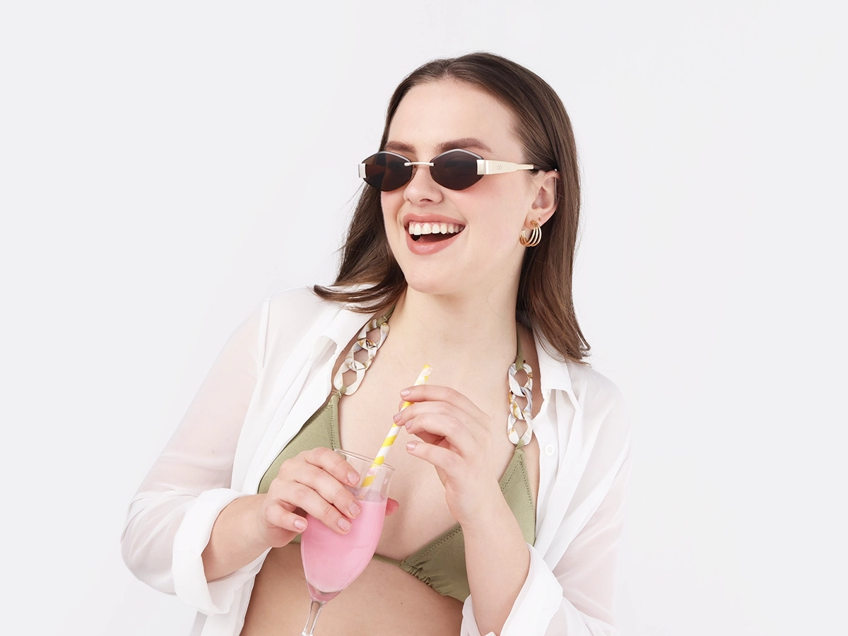 Champagne Gold Oval Rimless Sunglasses-1