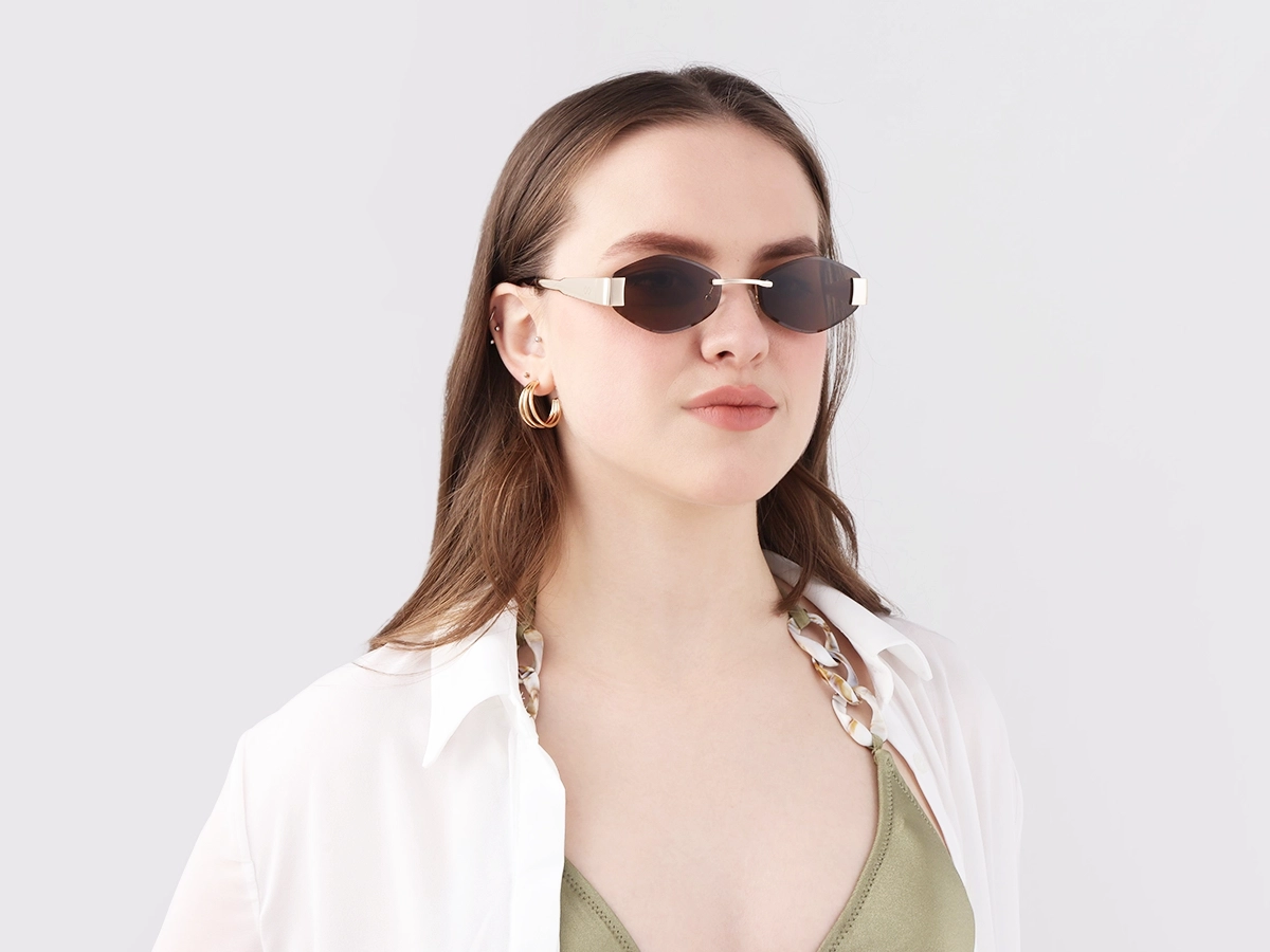 Champagne Gold Oval Rimless Sunglasses-1