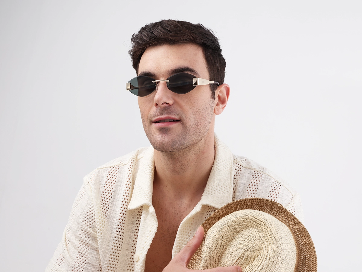 Champagne Gold Metal Rimless Sunglasses-1