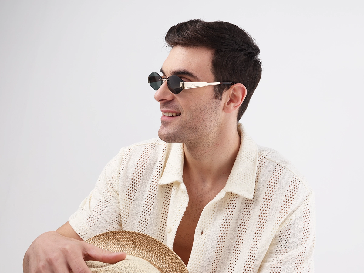 Champagne Gold Metal Rimless Sunglasses-1
