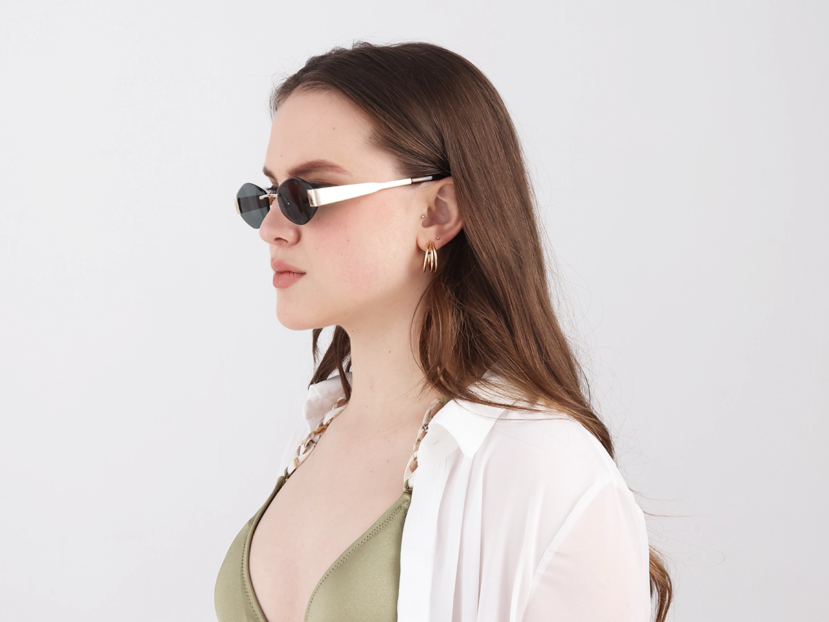 Champagne Gold Metal Rimless Sunglasses-1