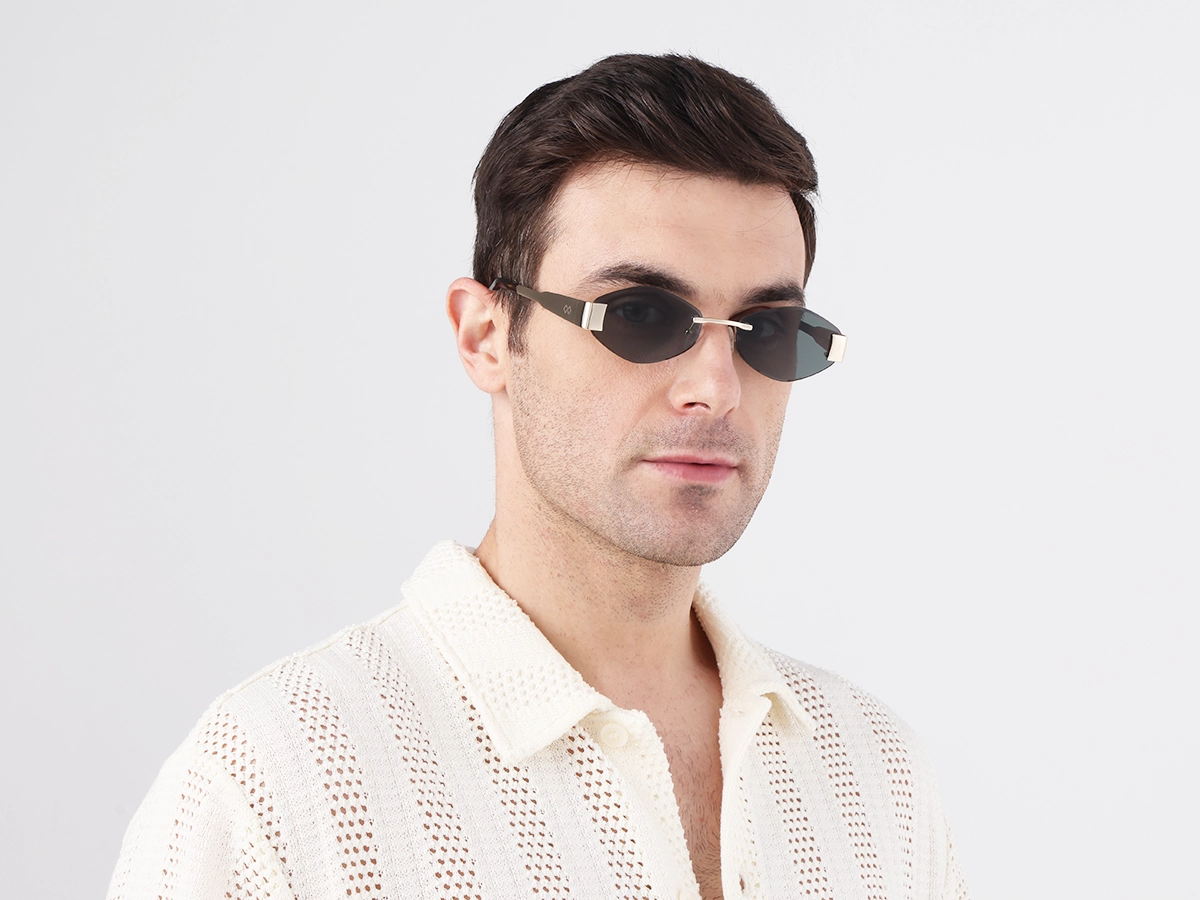 Champagne Gold Metal Rimless Sunglasses-1