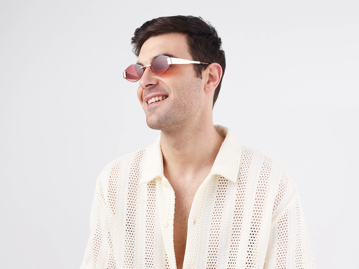 Champagne Gold Rimless Geometric Sunglasses-1