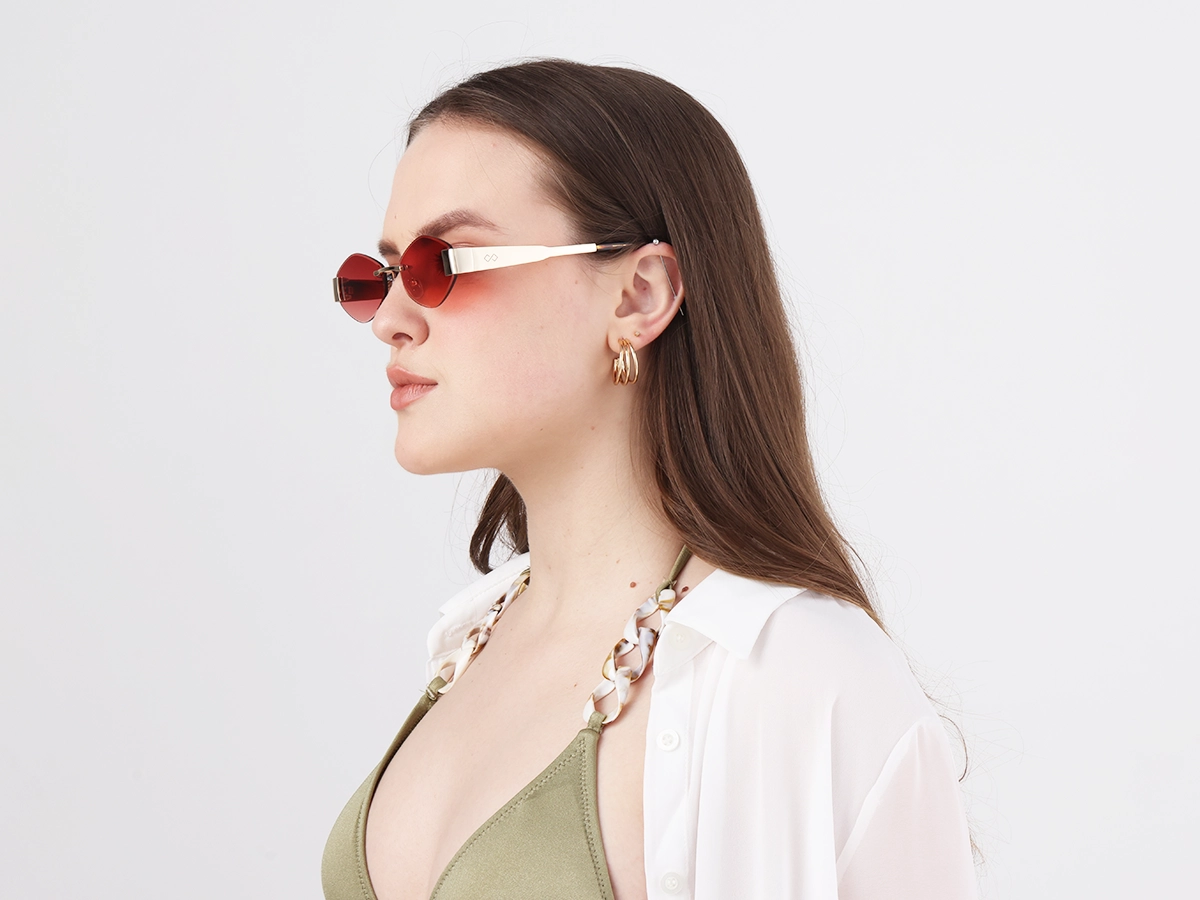 Champagne Gold Rimless Geometric Sunglasses-1