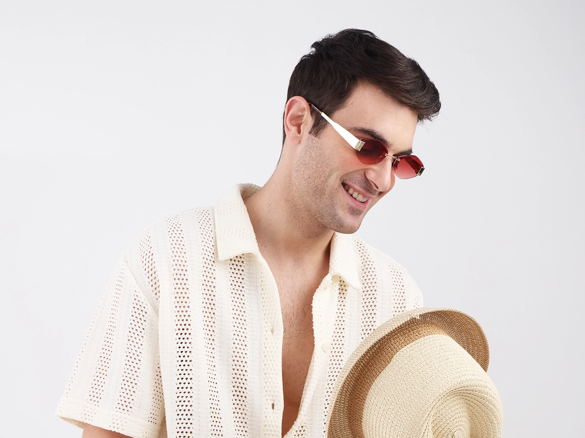 Champagne Gold Rimless Geometric Sunglasses-1