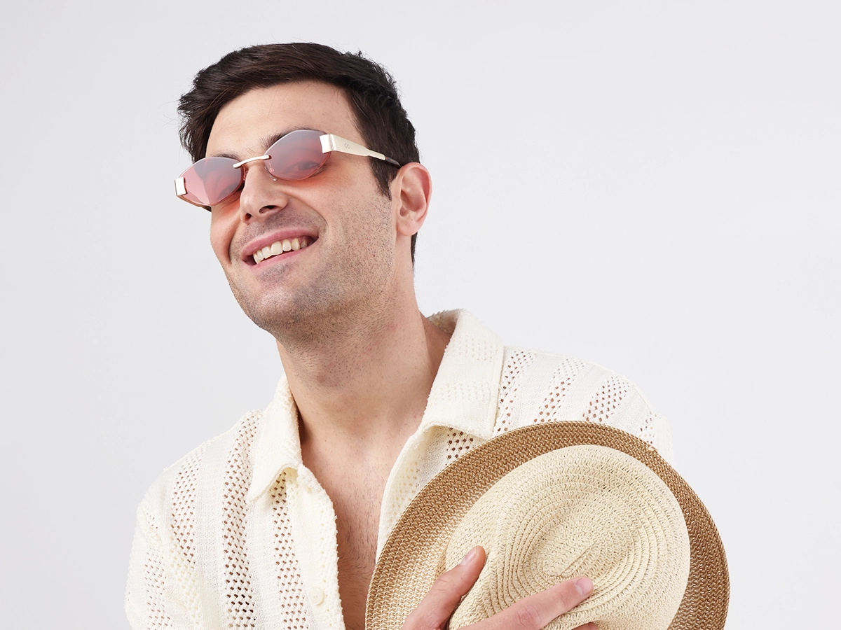 Champagne Gold Rimless Geometric Sunglasses-1