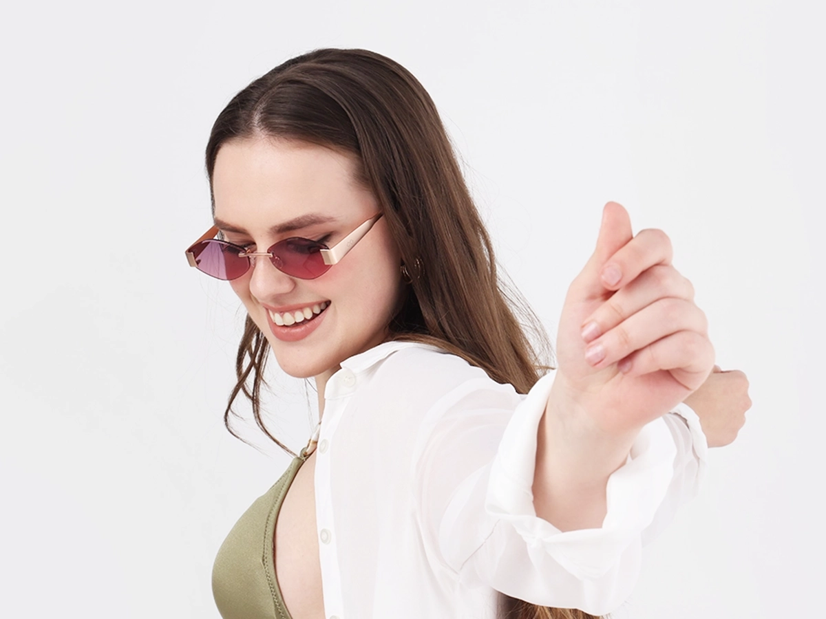 Matte Rose Gold Rimless Geometric Sunglasses-1