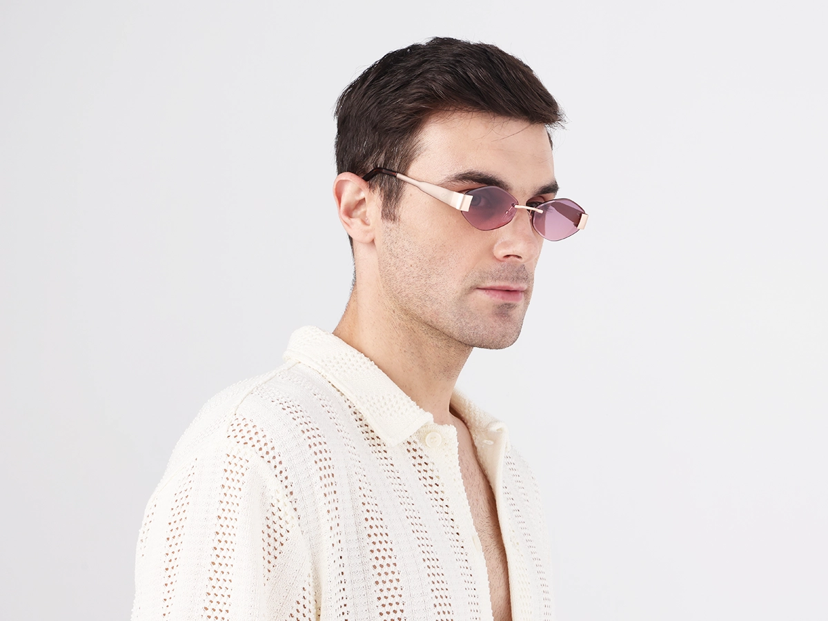 Matte Rose Gold Rimless Geometric Sunglasses-1