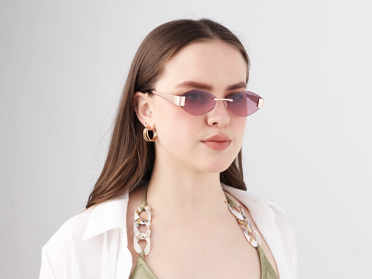 Matte Rose Gold Rimless Geometric Sunglasses-1