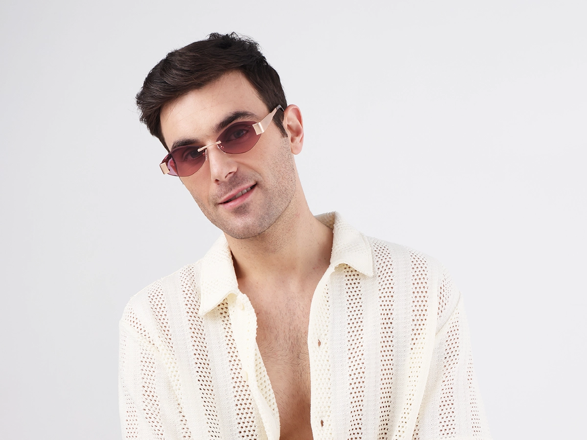 Matte Rose Gold Rimless Geometric Sunglasses-1