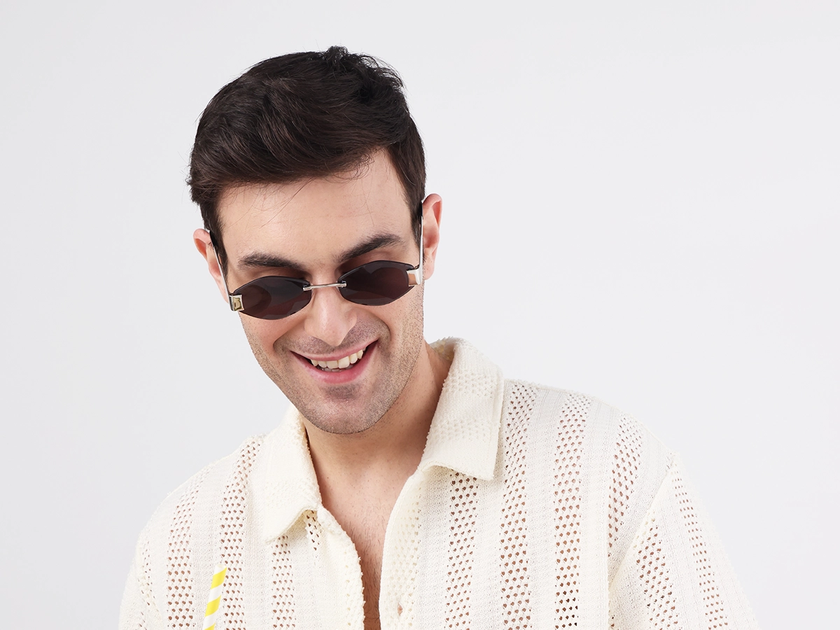 Silver Metal Rimless Sunglasses-1