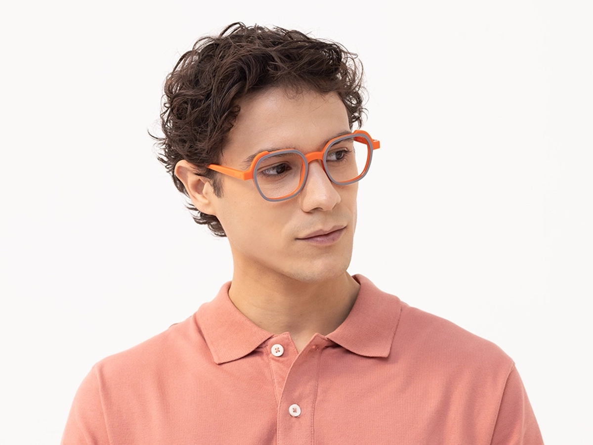 Smoke Grey & Orange Square Full Rim Glasses-1