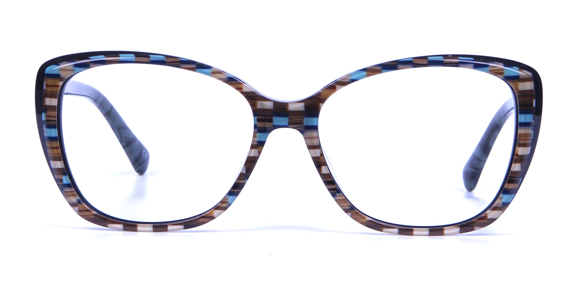 Beige Glasses in Oversized Frame with Mint Check