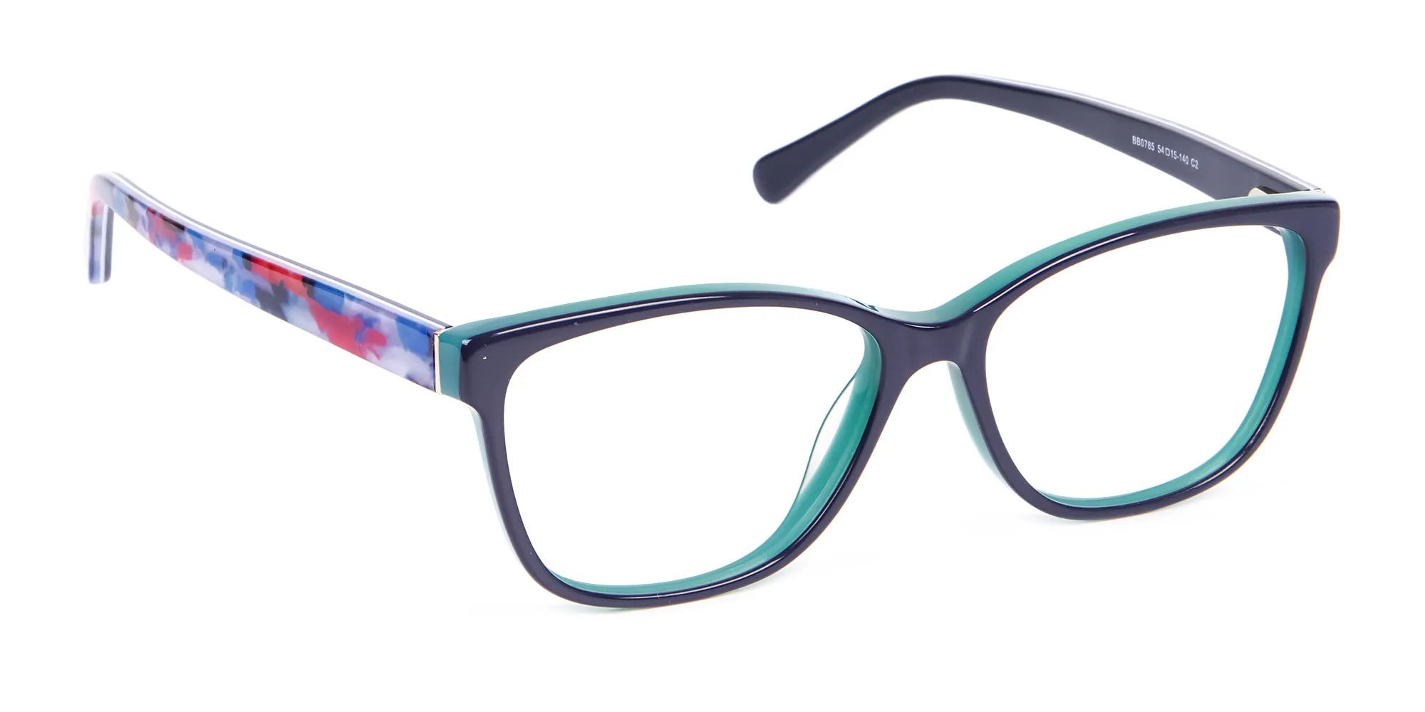 Navy Blue Rectangular Glasses With Flowery Printing - 2