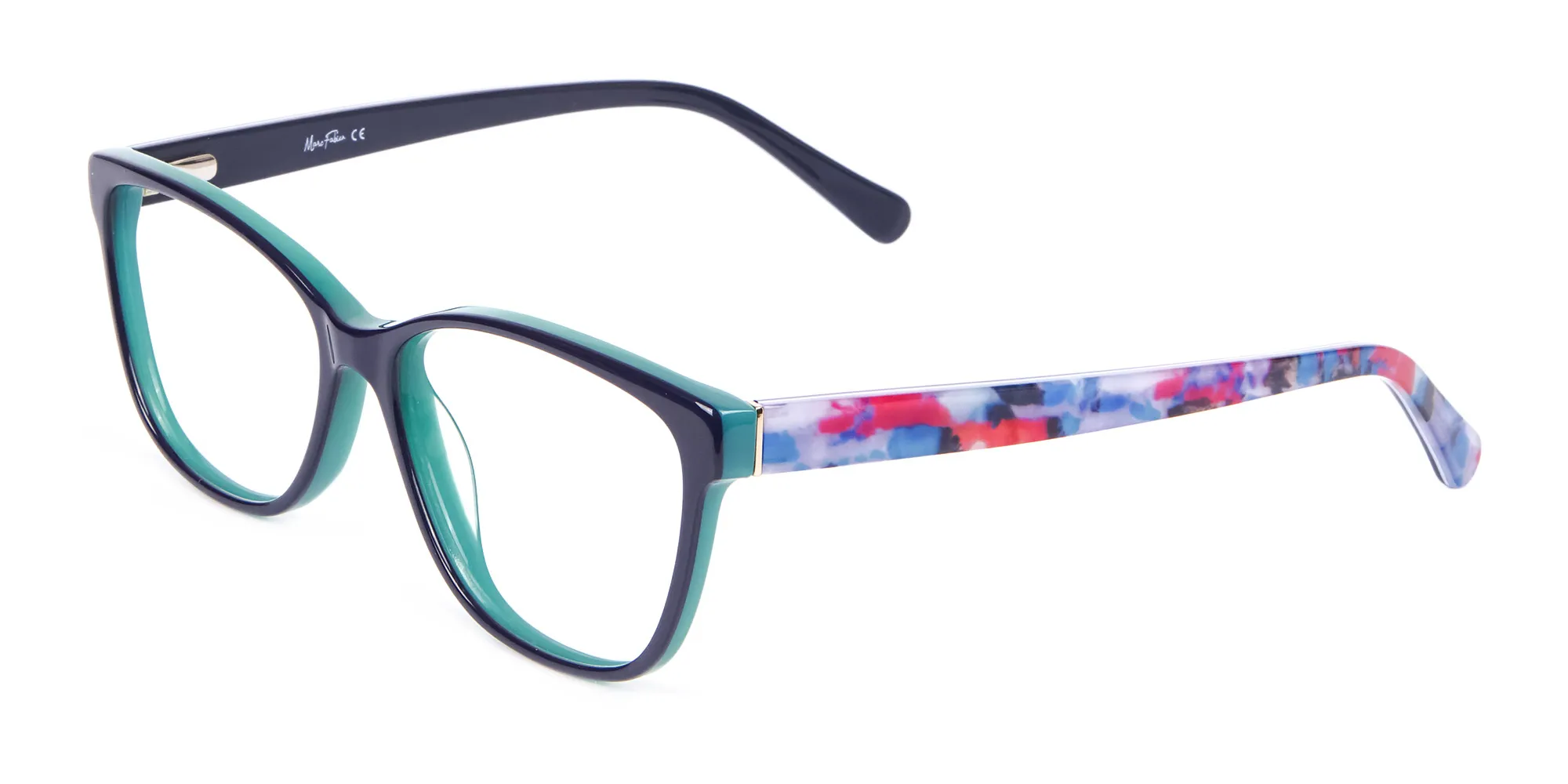 Navy Blue Rectangular Glasses With Flowery Printing - 2