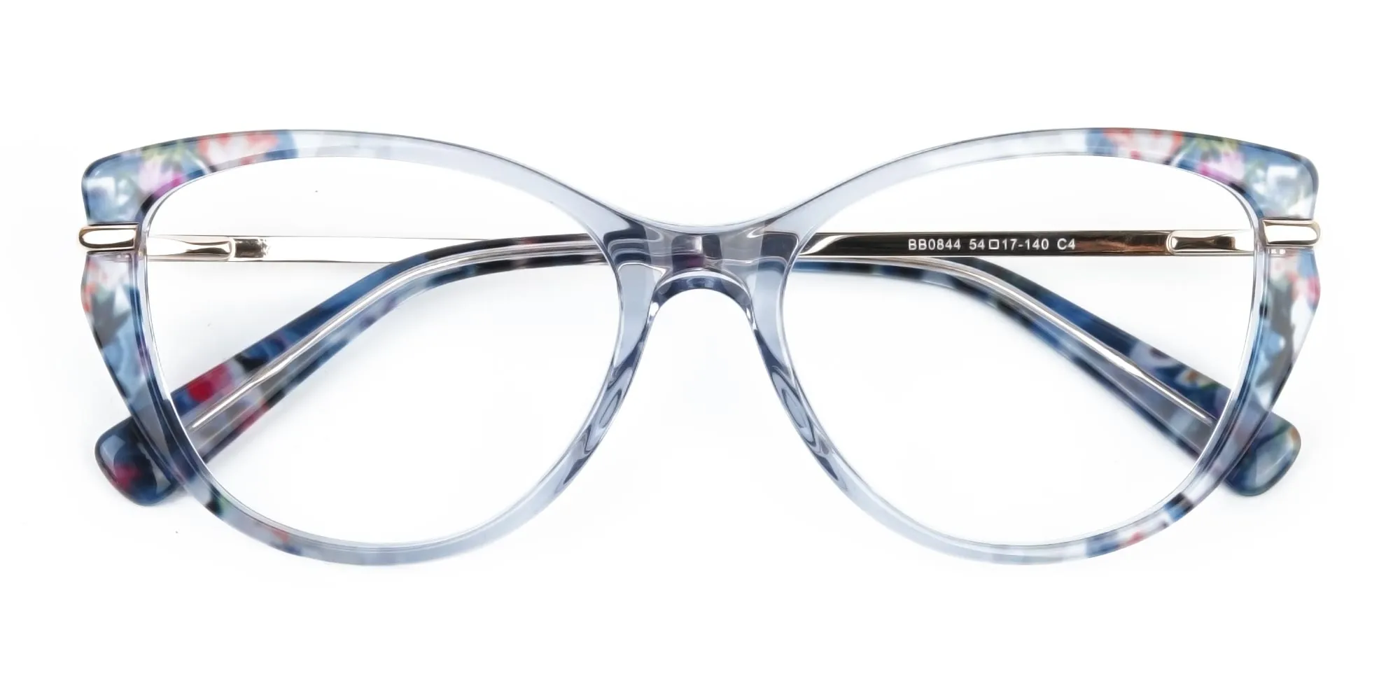 Crystal Blue Cat-Eye Glasses Gold Temple-2