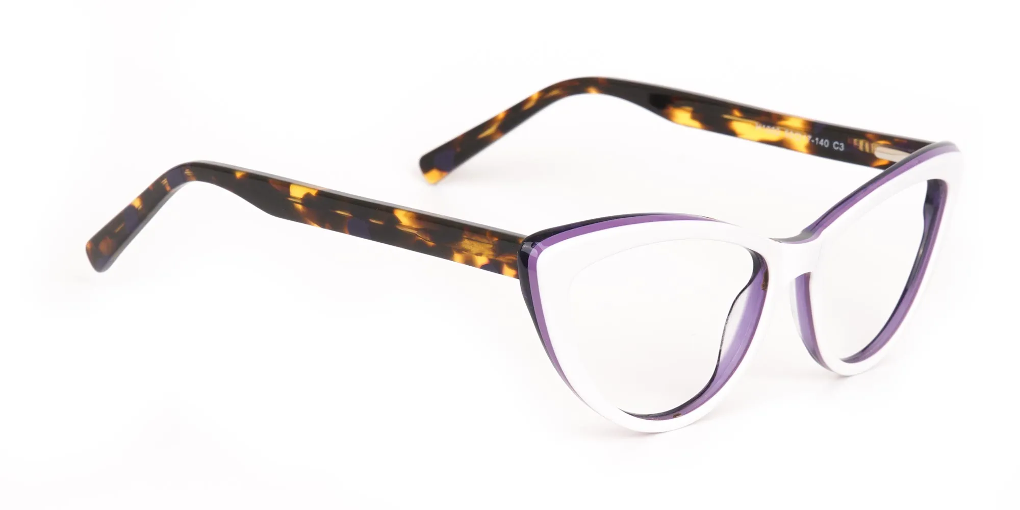 Daisy White & Violet Purple Tortoise Cat Eyeglasses Women-2