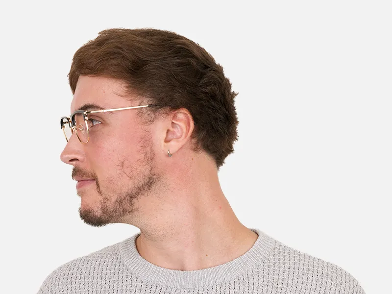 Wayfarer Browline Gold & Black Large Frame Glasses - 2