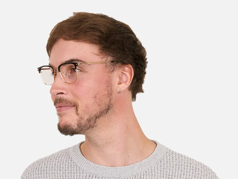 Wayfarer Browline Gold & Black Large Frame Glasses - 2