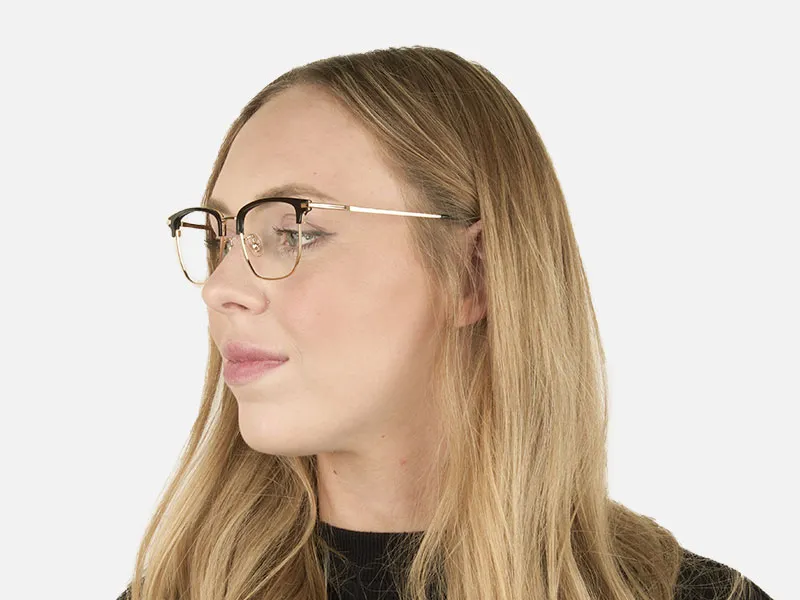 Wayfarer Browline Gold & Black Large Frame Glasses - 2