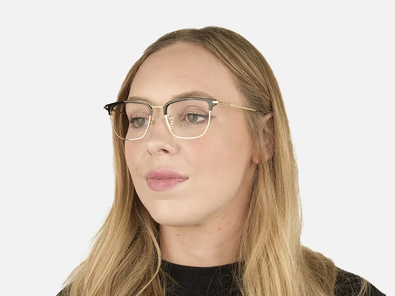 Wayfarer Browline Gold & Black Large Frame Glasses - 2