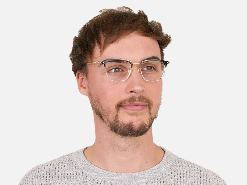 Wayfarer Browline Gold & Black Large Frame Glasses - 2