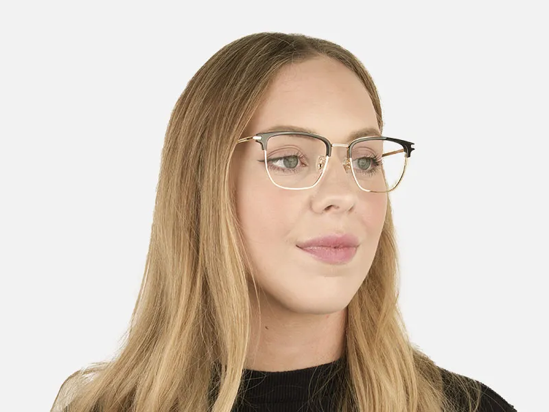 Wayfarer Browline Gold & Black Large Frame Glasses - 2