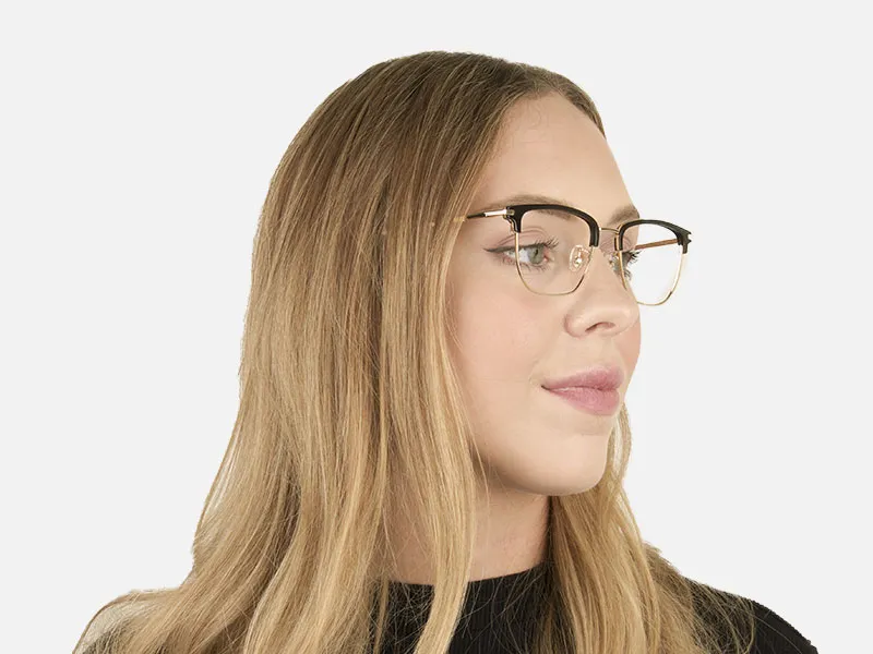 Wayfarer Browline Gold & Black Large Frame Glasses - 2