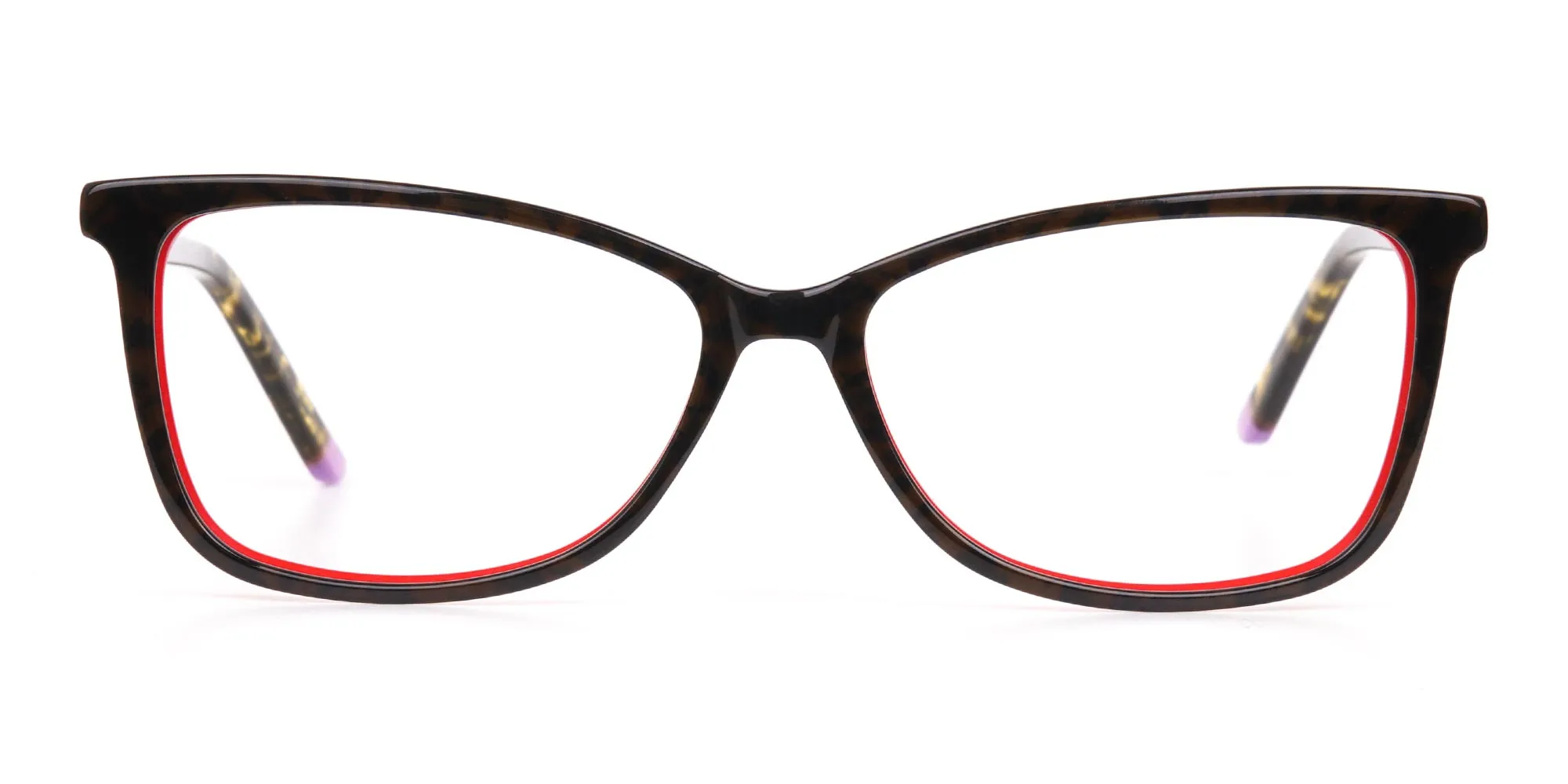 Dark Green Tortoise & Red Cat Eye Glasses Women-2