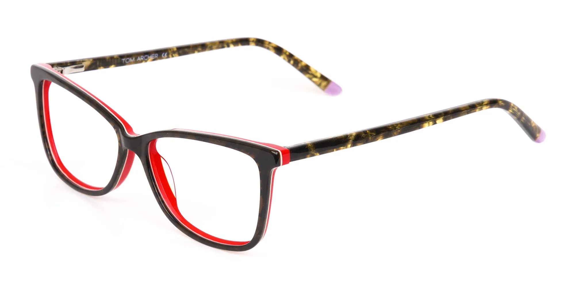 Dark Green Tortoise & Red Cat Eye Glasses Women-2