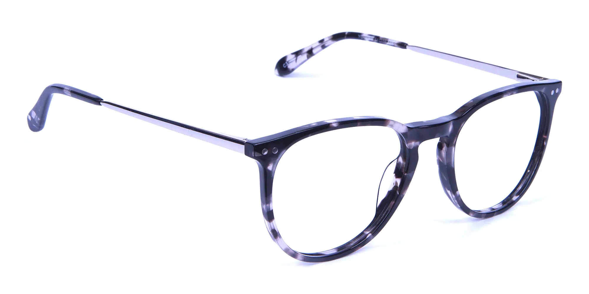 Black and Grey Round Tortoiseshell Eyeglasses -1