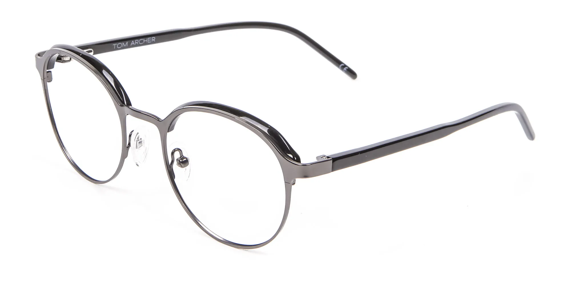 Black Mixed Material Round Glasses - 1