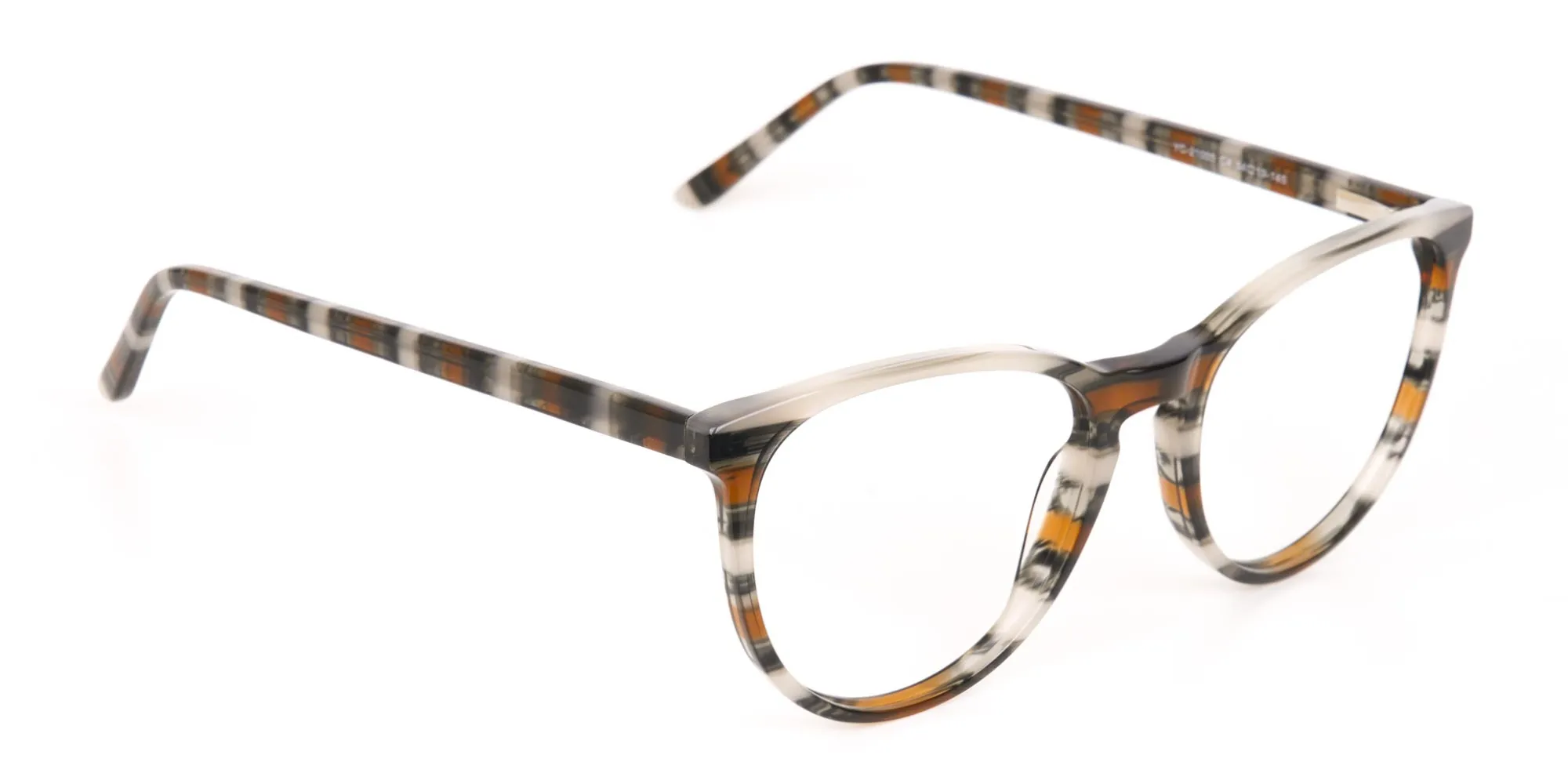 Silver Grey & Brown Stripe Round Eyeglasses-2