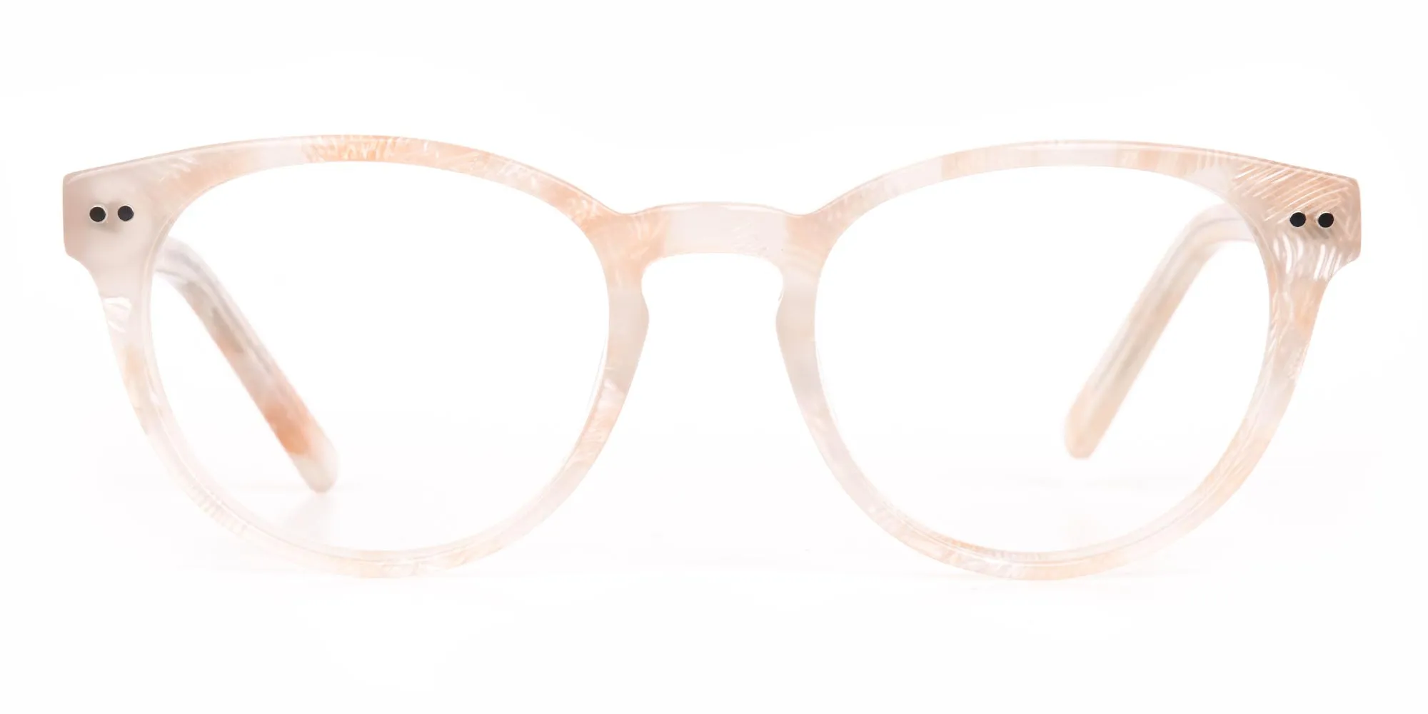 Brown Translucent Nude & Stripe round Glasses-3