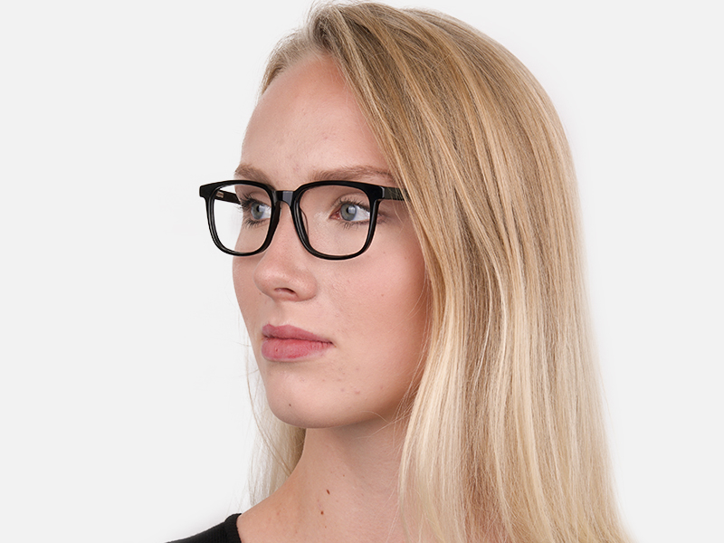Black Acetate Rectangle Glasses Frame Unisex-1