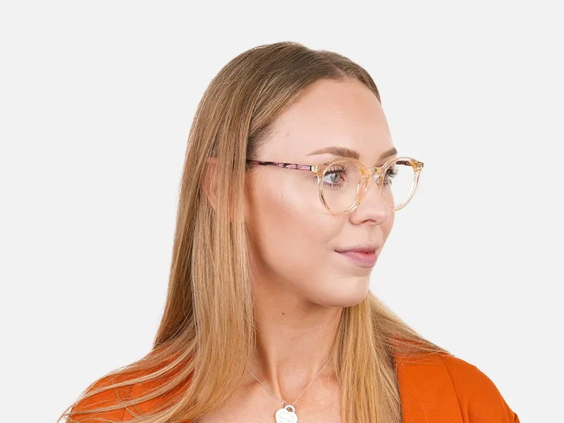 Crystal Amber Yellow Glasses Frames with Pink & Blue Tortoise Temple - 2
