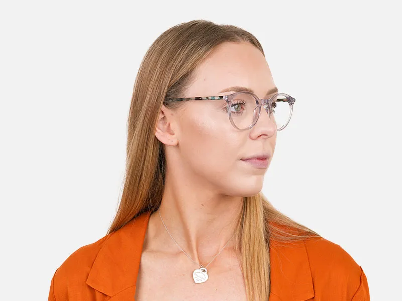 Crystal Grey and Teal Tortoise Glasses in Round - 2