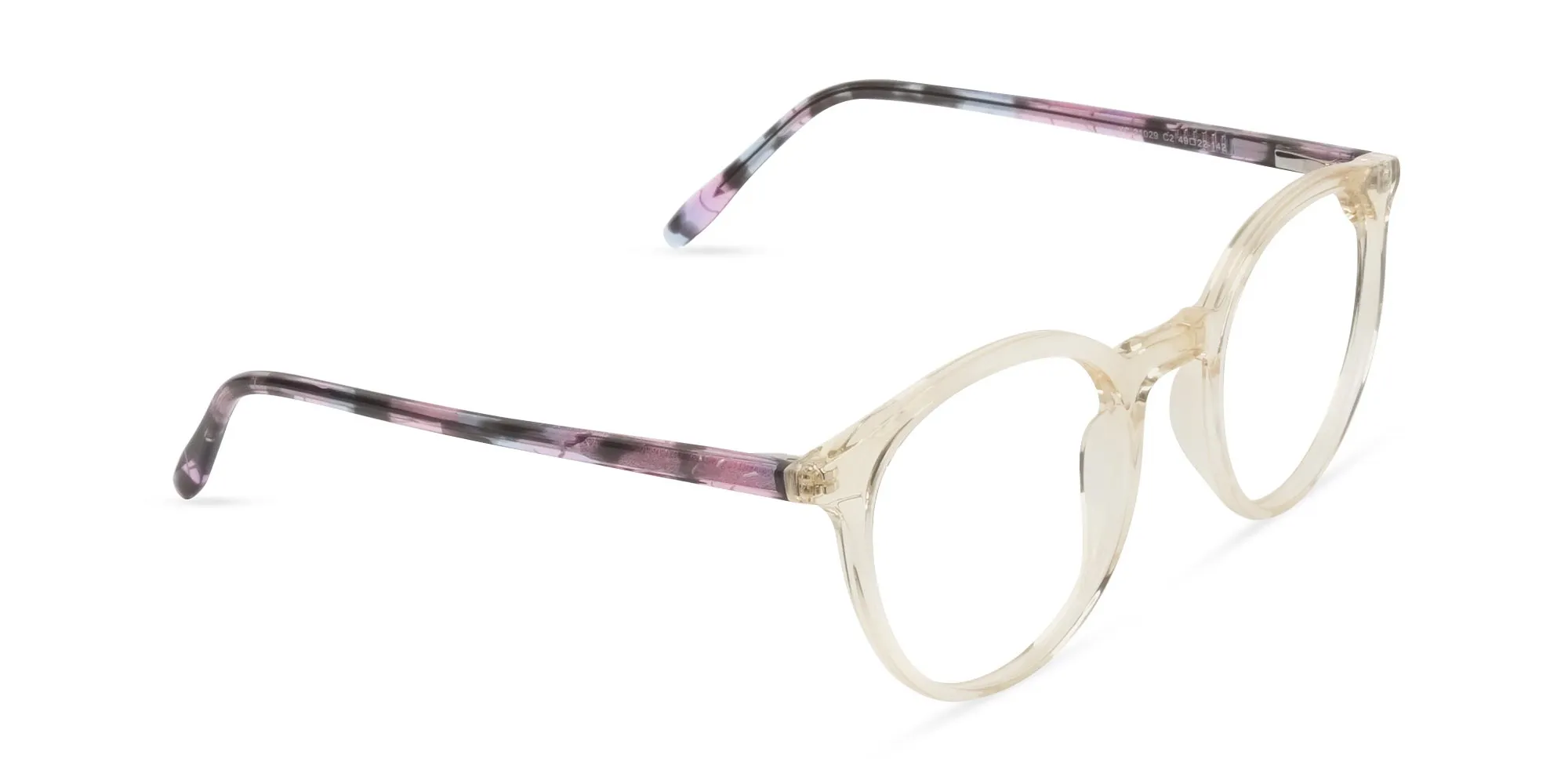 Crystal Amber Yellow Glasses Frames with Pink & Blue Tortoise Temple - 2