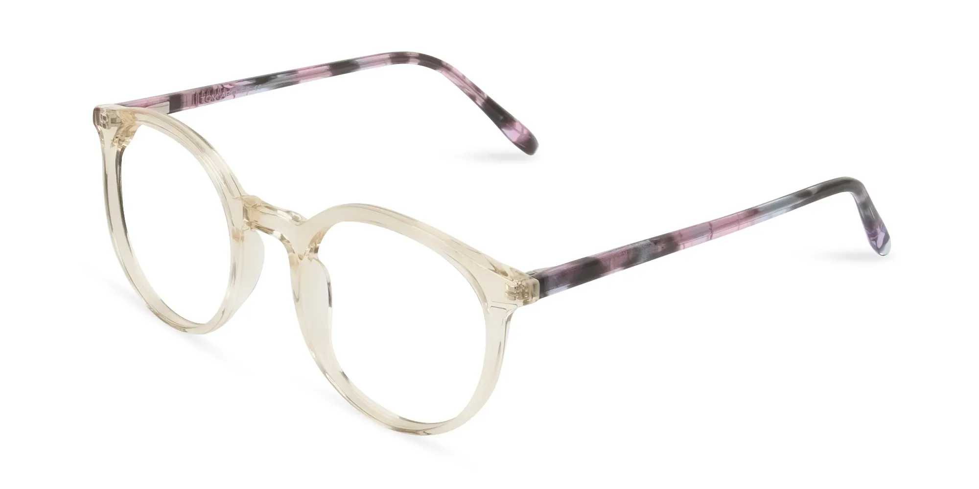 Crystal Amber Yellow Glasses Frames with Pink & Blue Tortoise Temple - 2