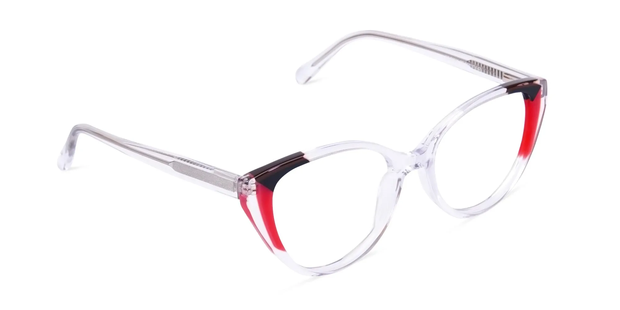 Crystal Clear and Black Red Wings Cat Eye Glasses-2