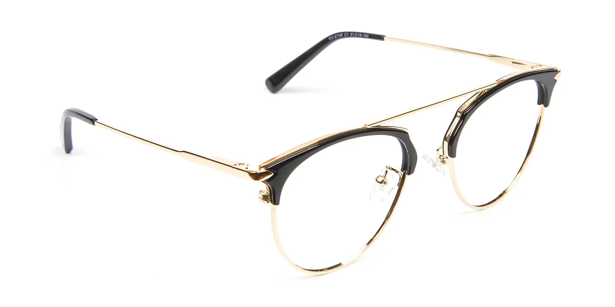 Black and Gold No-Nose Bridged Glasses - 2