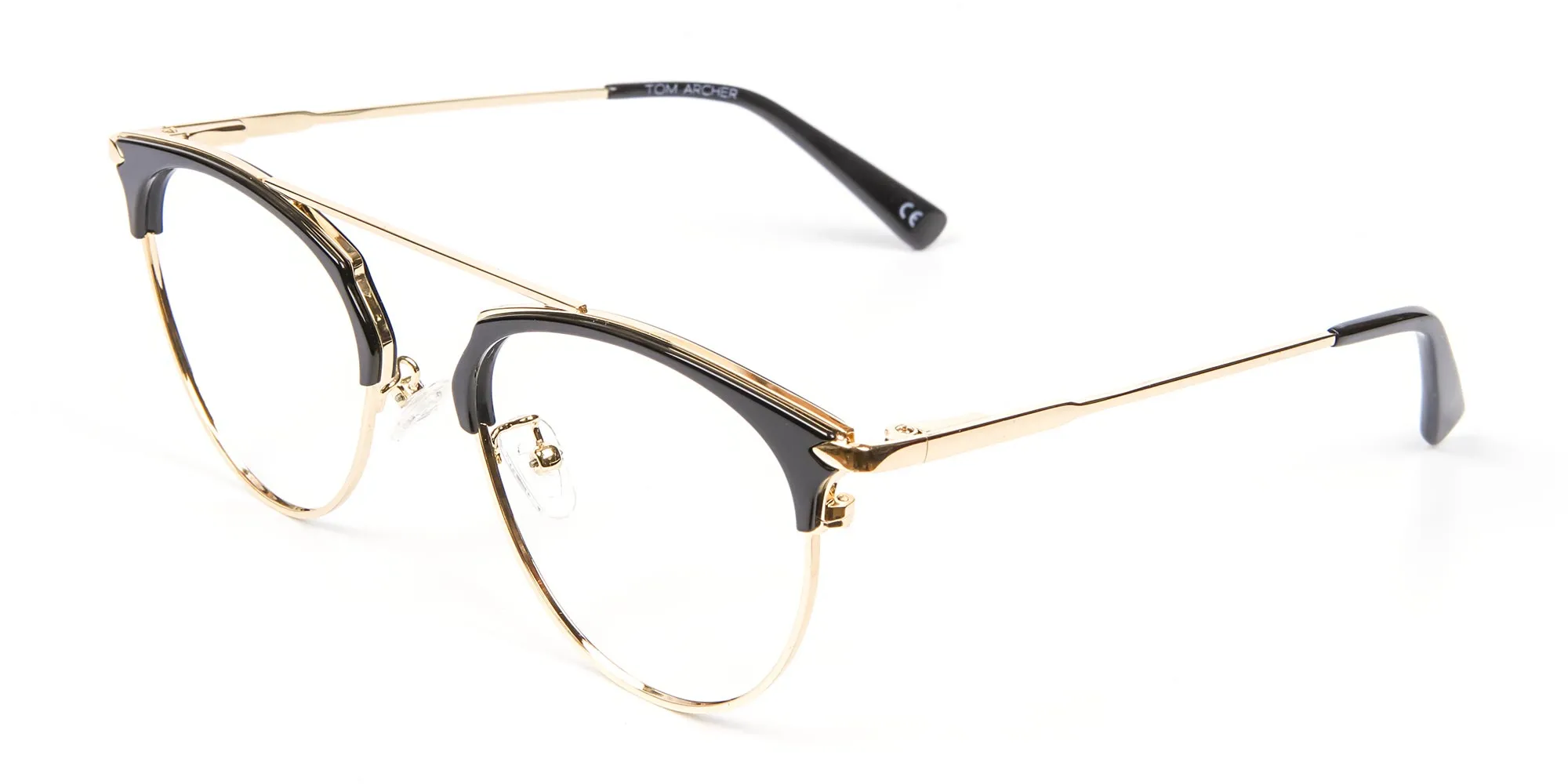 Black and Gold No-Nose Bridged Glasses - 2