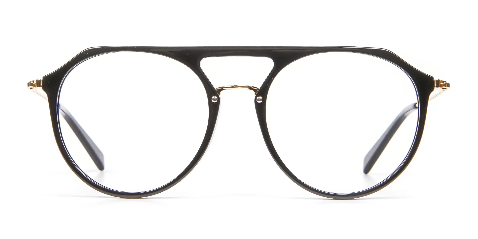 Delicate Designer Double-Bridged Glasses in Black and Gold - 2