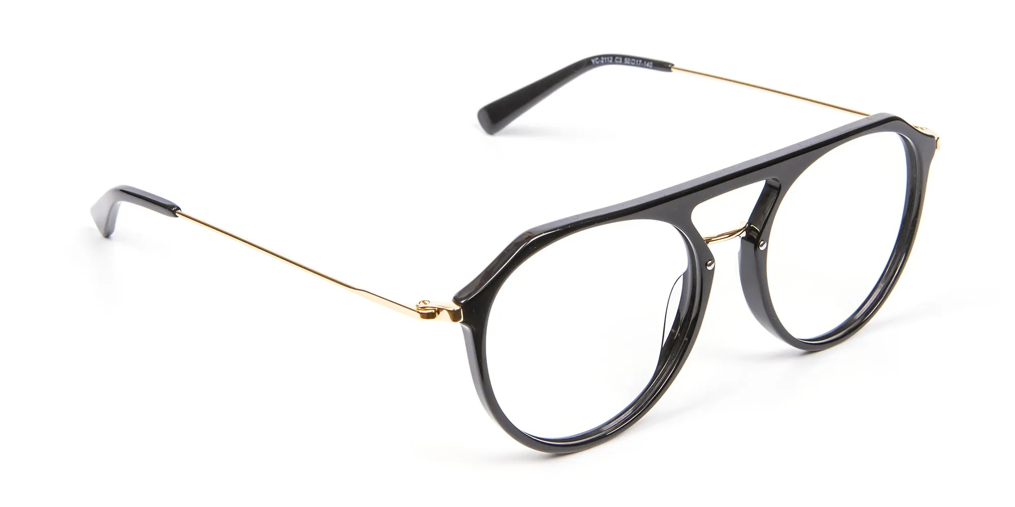 Delicate Designer Double-Bridged Glasses in Black and Gold - 2